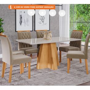 Conjunto de Mesa Maitê 160 cm 6 cadeiras Paola Cimol Nature/Off White/Nude  - ebbamoveis