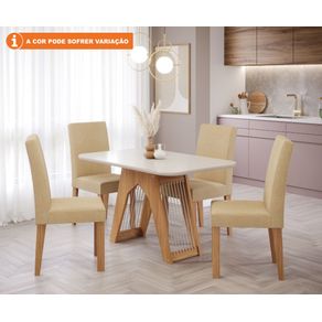 Conjunto Sala de Jantar Mesa Grace 130x90 cm e 6 Cadeiras Maia Nature/Off  White/Mascavo